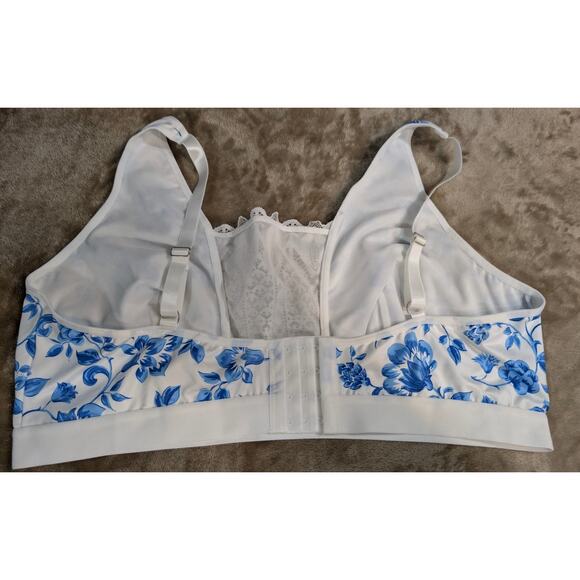 Blue Floral Lace Trim Bralette PLus Size 3XL XXX Lounge Sleep Modesty Lingerie - Picture 2 of 4